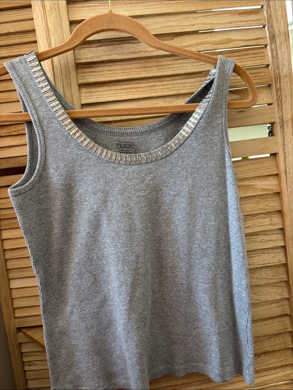 Sleeveless Gray Tank Top with Metallic Trim Front and Back Petite Small